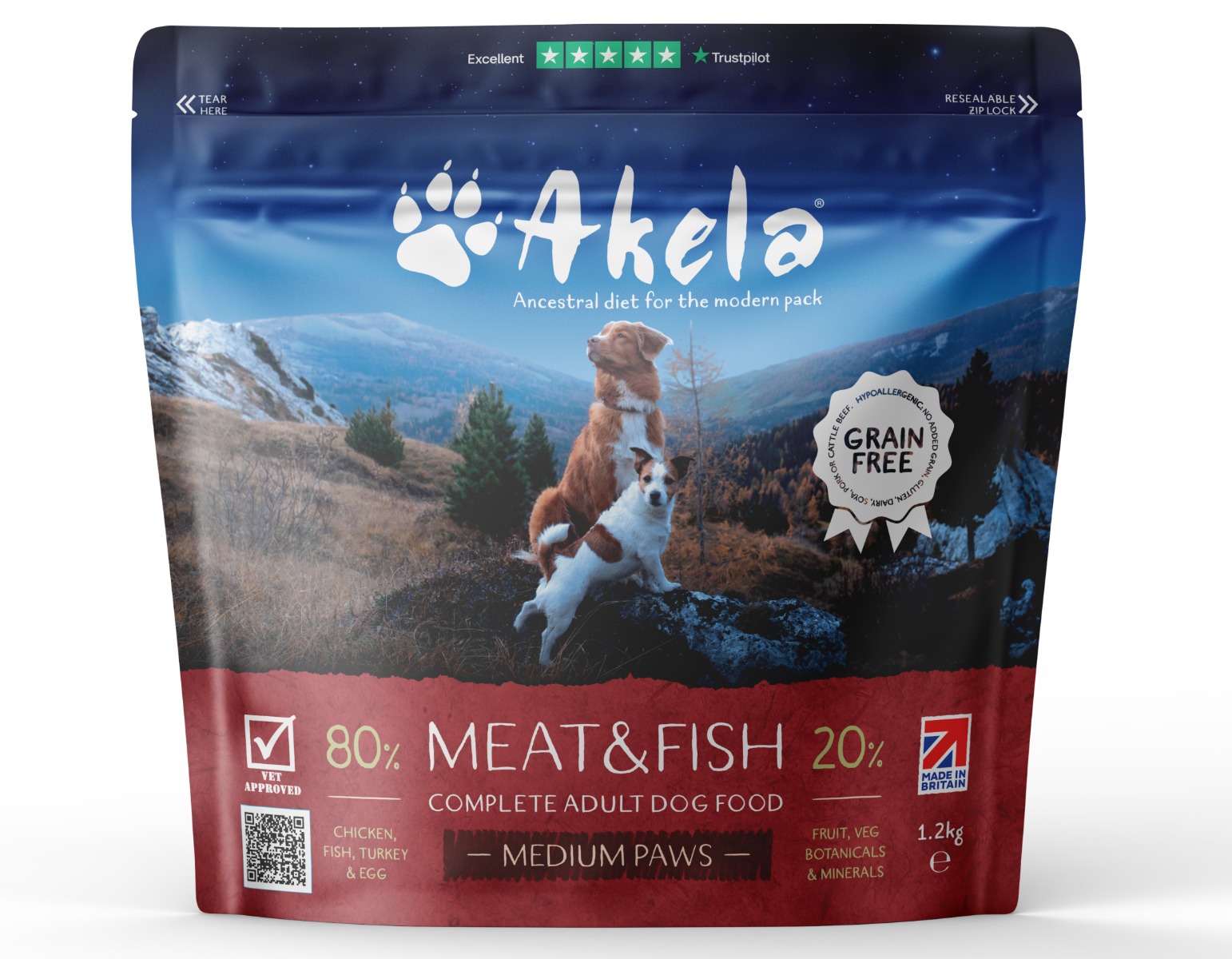 Akela 80:20 Meat & Fish Grain-Free Pet Dog Food (20% VAT)