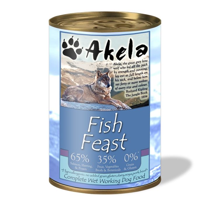 Akela Grain-Free Complete Wet Working Dog Food Fish Feast 375g VAT